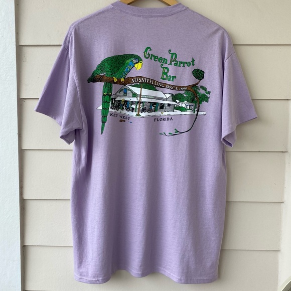 GILDAN • The Green Parrot Bar, Key West FL Purple Crew neck T-shirt size large - Picture 2 of 14